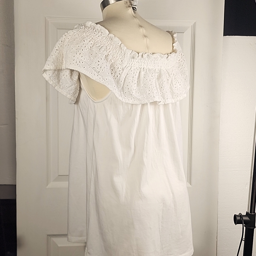 Eyelet off shoulder Top, 100% cotton Size L White - Picture 5 of 9